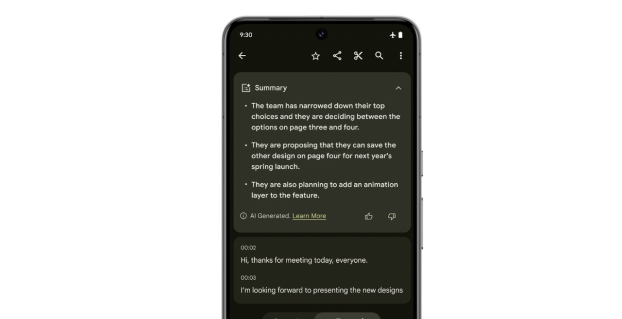 Photo of recording summary feature powered by Gemini