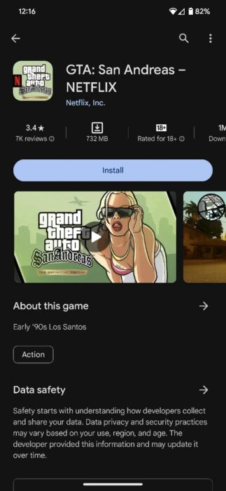 Netflix GTA San Andreas installation page