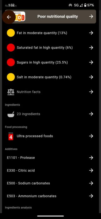 Screenshot of the Open Food Facts 2 