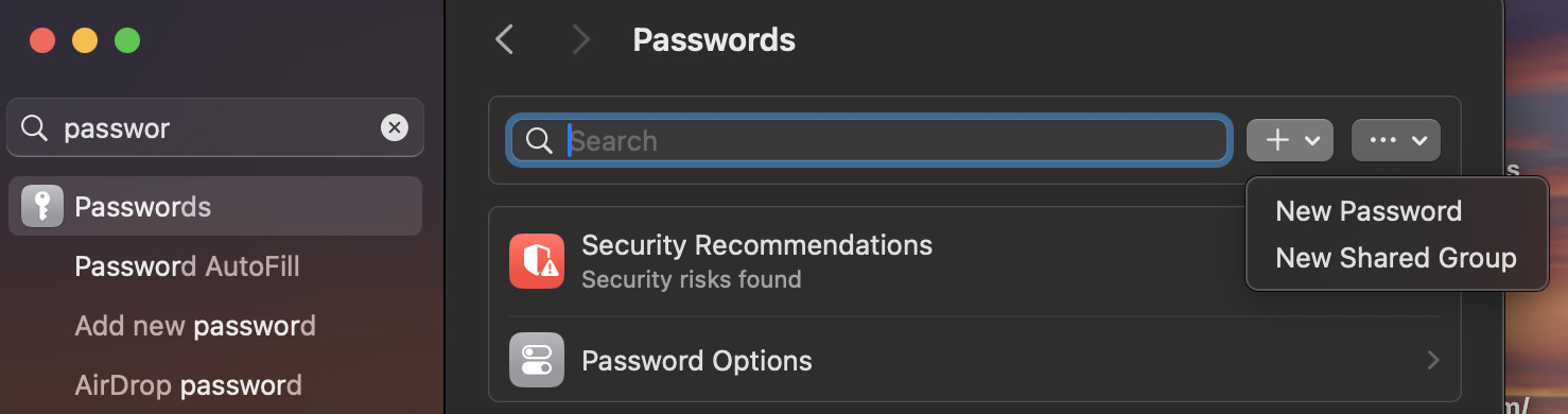 Screenshot of sharing passwords 1