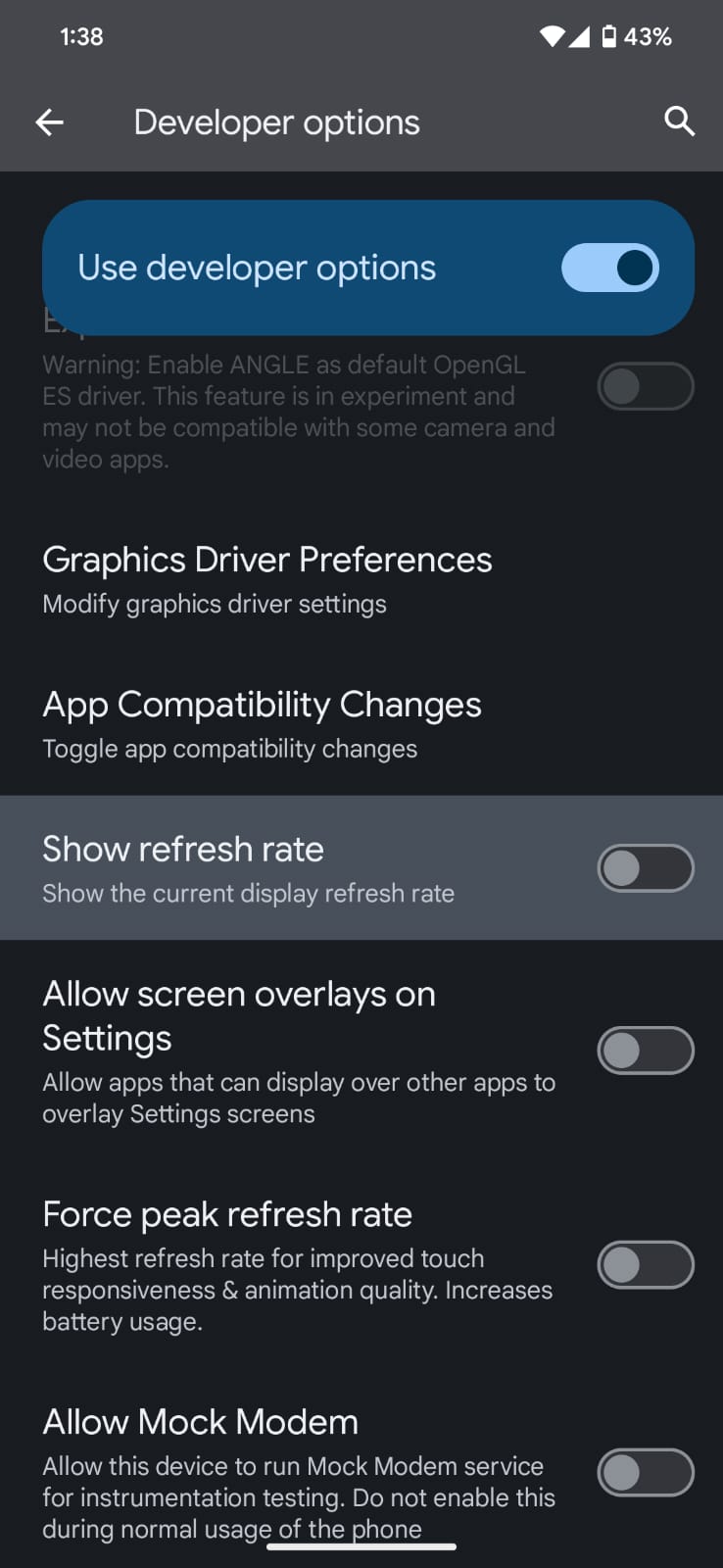 Screenshot of show current refresh rate setting