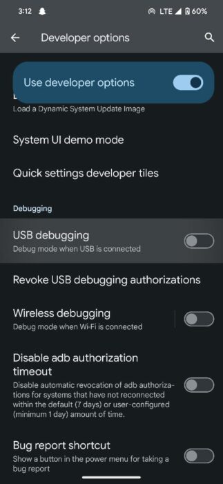 USB Debugging in developer options 