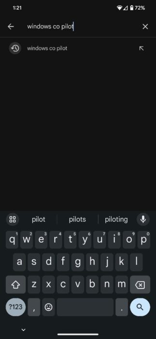 Screenshot of the Windows Copilot search in Play Store